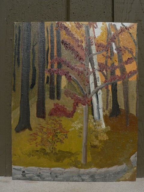 Looking into the woods - "layers" and chrome yellow on palette.